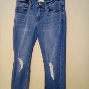 Lucky Brand Cropped Jeans Women 8 Distressed Cut Raw Hem Blue